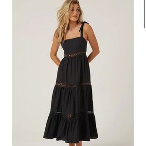 BTB Black Lace Linen Maxi Dress
